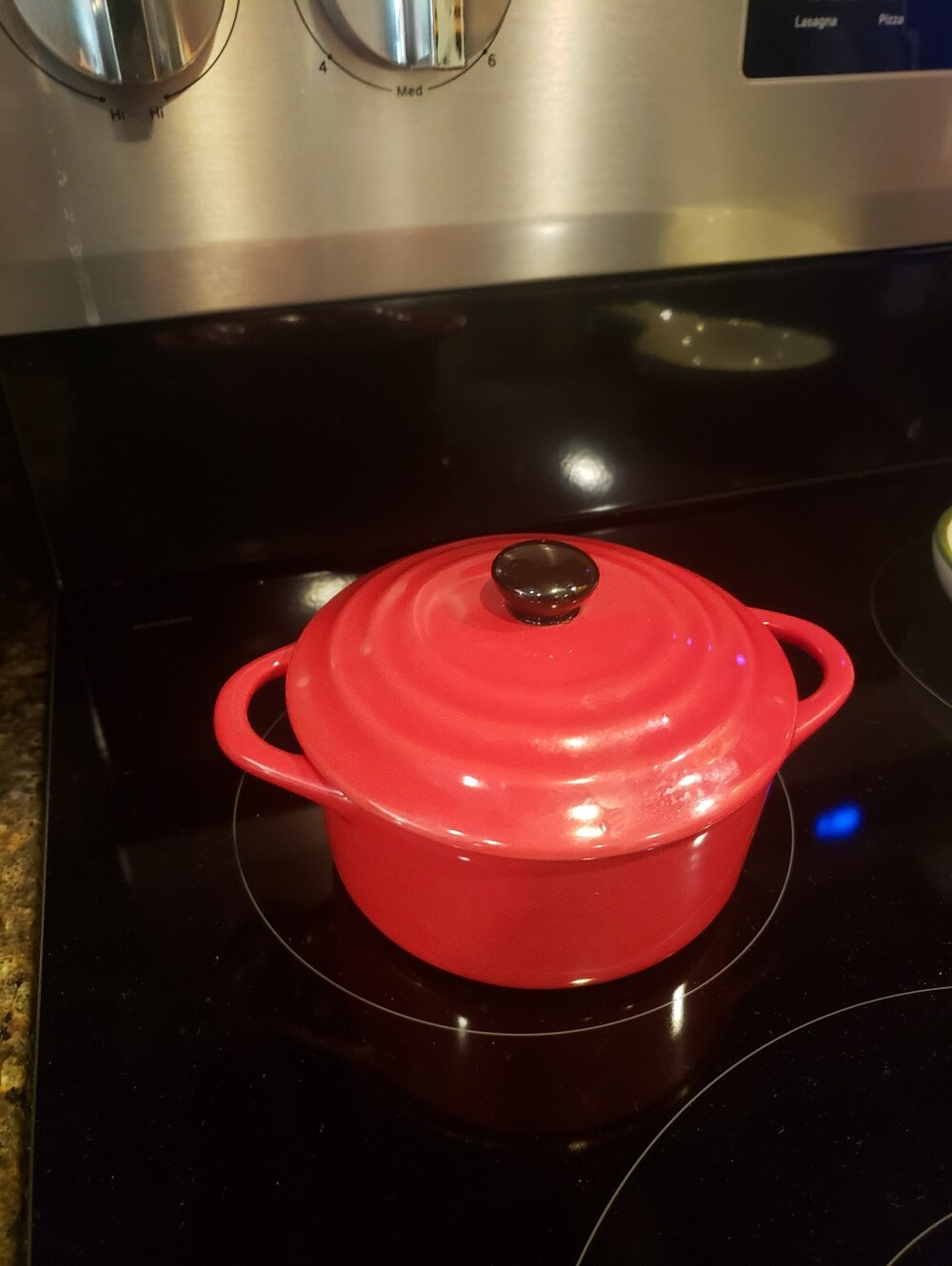 Red Ceramic Mini Casserole Dish With Lid And Handles - 4 3/4" Diameter